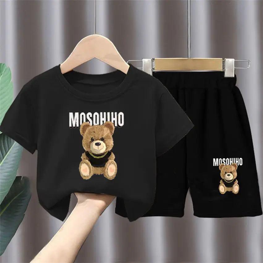Summer Baby Girl Clothes Kid Boy Cartoon Bear T-Shirts Shorts Suit Children Short Sleeve O Neck Top and Bottom 2 Pieces Set