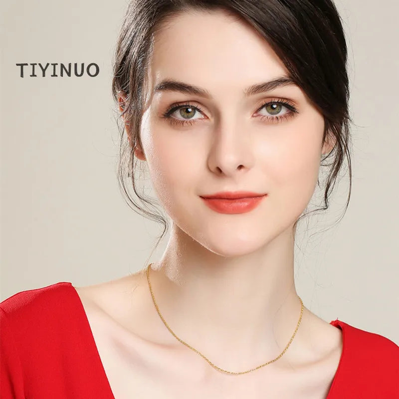 TIYINUO Real 18K Gold Women's Necklace AU750 With Pendant Rope Chain Festival Great Gift New Fashion Simple Style Fine Jewelry
